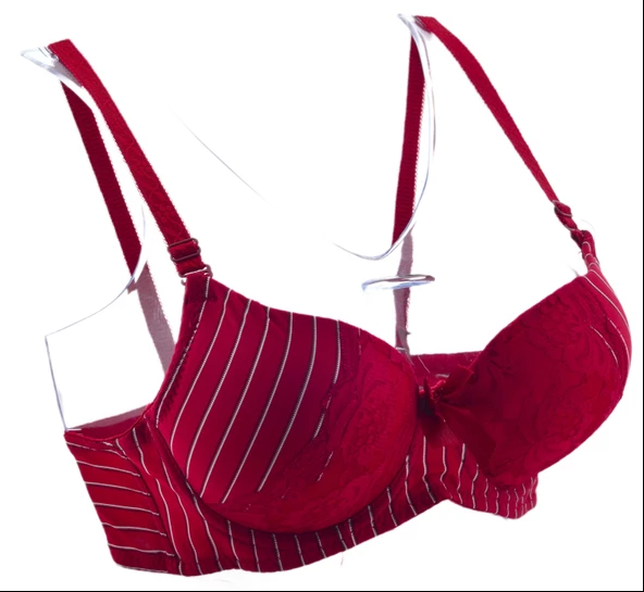 ZEITGEIST Balenli Dolgulu Push Up B Cup Destekli Dantelli Kırmızı Çizgi Desenli Sütyen No:43 - 2