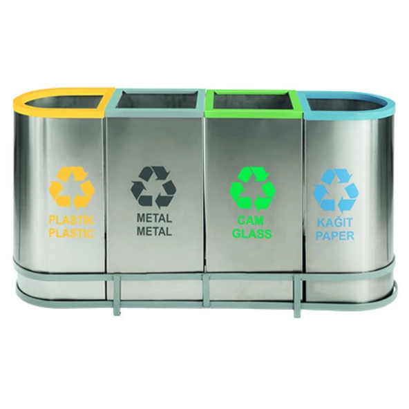 Geri Dönüşüm Kutusu 4Lü 30*30*60Cm Gen:123,5Cm - Resim 2