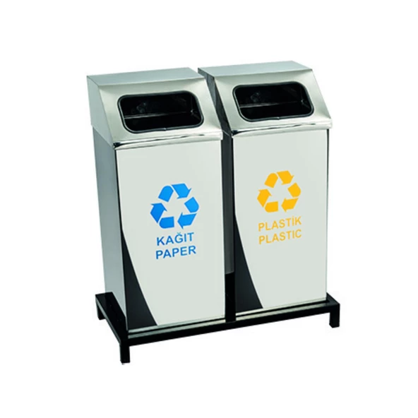 Geri Dönüşüm Kutusu 2Li Pasl. 30*30*72Cm Gen:69Cm - Resim 2