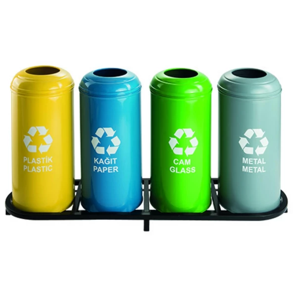 Geri Dönüşüm Kutusu 4Lü Ø30*65Cm Gen:136,5Cm - Resim 2