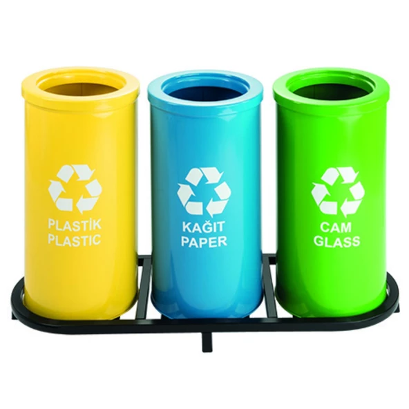 Geri Dönüşüm Kutusu 3Lü Ø30*60Cm Gen:103,5Cm - Resim 2