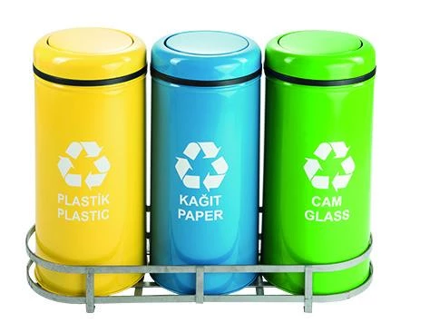 Geri Dönüşüm Kutusu 3Lü Kapaklı Ø30*66Cm Gen:94Cm ürün görseli
