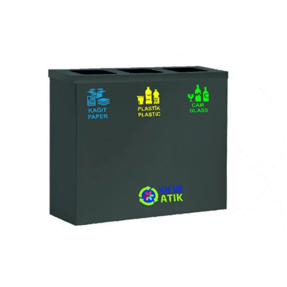 Geri Dönüşüm Kutusu 3Lü İç Kovalı 30*70*90Cm - Resim 2