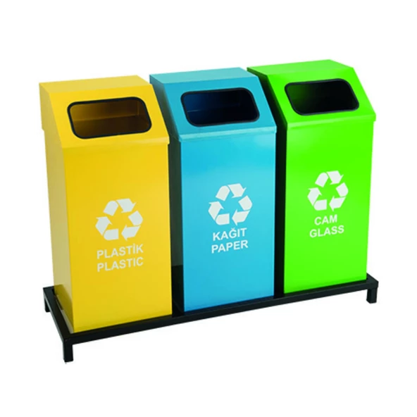 GERİ DÖNÜŞÜM KUTUSU 3LÜ 30*30*72CM GEN:104CM ürün görseli