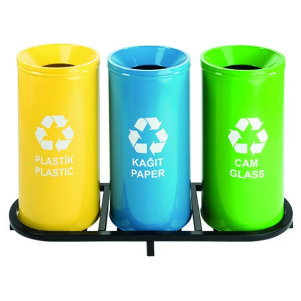 Geri Dönüşüm Kutusu 3Lü Ø30*60Cm Gen:103,5Cm ürün görseli