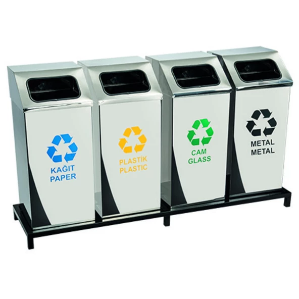 Geri Dönüşüm Kutusu 4Lü Pasl. 24*24*66Cm Gen:104Cm - Resim 2