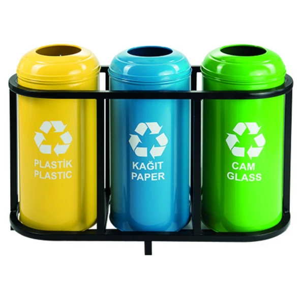 Geri Dönüşüm Kutusu 3Lü Ø30*65Cm Gen:103,5Cm - Resim 2