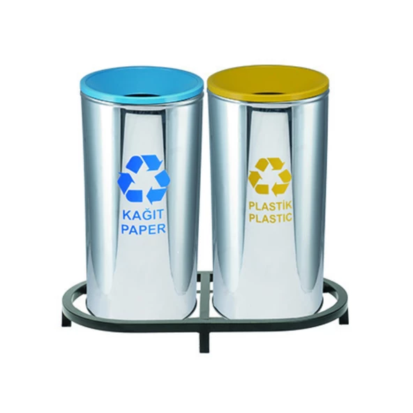 Geri Dönüşüm Kutusu 2Li Pasl. Ø30*60Cm Gen:69,5Cm - Resim 2