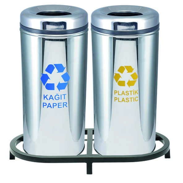 Geri Dönüşüm Kutusu 2Li Pasl. Ø30*66Cm Gen:69,5Cm - Resim 2