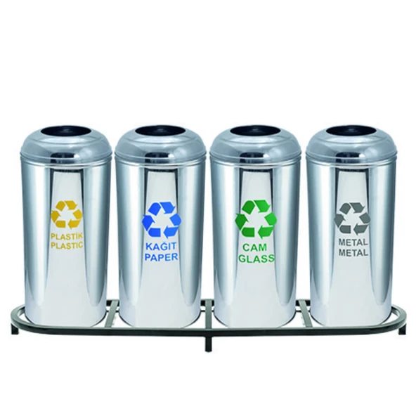 Geri Dönüşüm Kutusu 4Lü Pasl. Ø30*65Cm Gen:136,5Cm - Resim 2