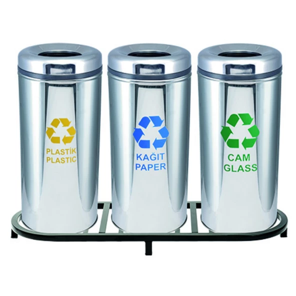 Geri Dönüşüm Kutusu 3Lü Pasl. Ø30*66Cm Gen:103,5Cm - Resim 2