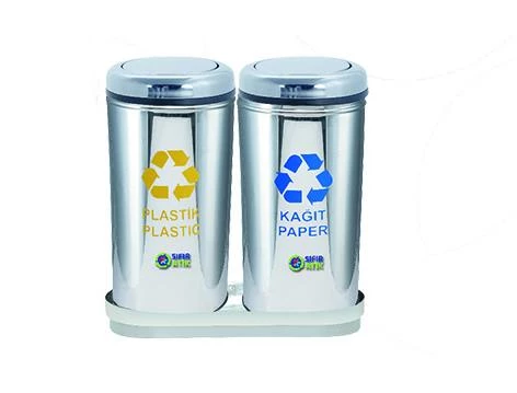 Geri Dönüşüm Ünitesi 2Li Pasl. Kapaklı Ø30*66Cm Gen:95Cm ürün görseli