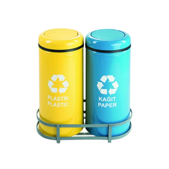 Geri Dönüşüm Kutusu 2Li Kapaklı Ø30*66Cm Gen:64Cm - Resim 2