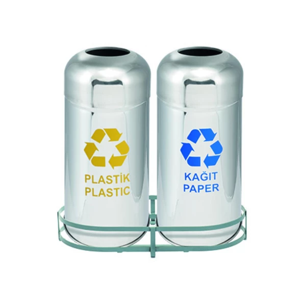 Geri Dönüşüm Kutusu 2Li Pasl. Ø36*78Cm Gen:76,5Cm - Resim 2