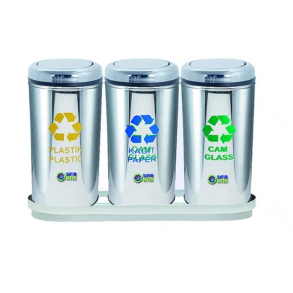 Geri Dönüşüm Ünitesi 3Lü Pasl. Kapaklı Ø30*66Cm Gen:95Cm - Resim 2