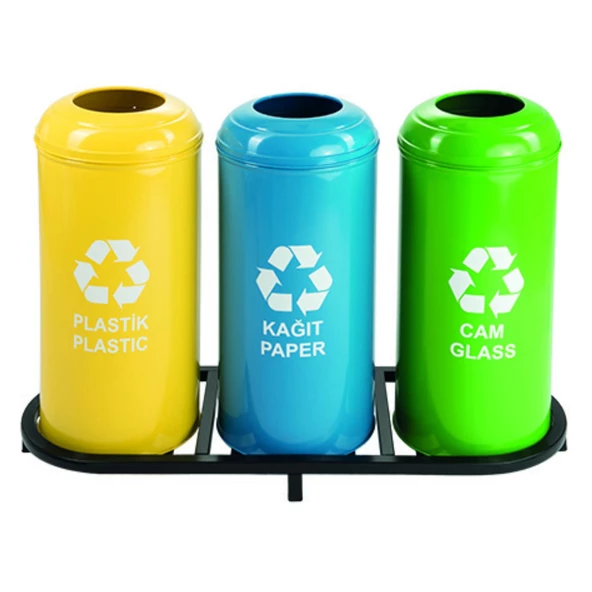 Geri Dönüşüm Kutusu 3Lü Ø30*65Cm Gen:103,5Cm - Resim 2