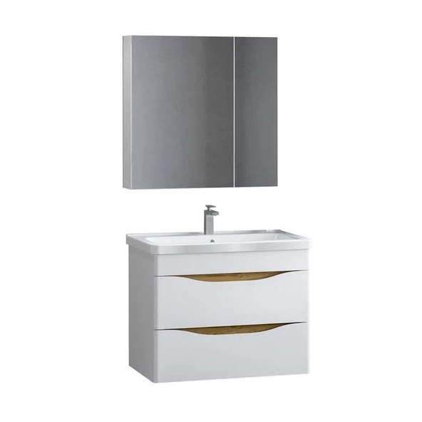 Denko İdea 80 cm MDF Beyaz Banyo Dolabı Alt Modül ve Seramik Lavabo - Resim 2