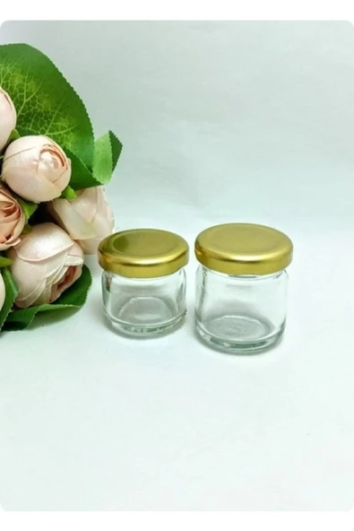 Cam Kavanoz 40cc Boş Şişe 50 Adet Nikah Şekeri Mum Gold Metal Kapaklı Şişeleri Dekoratif. - 2