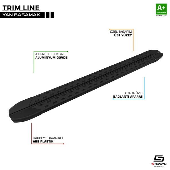 S-Dizayn VW Transporter T6 Uzun Şase TrimLine Siyah Yan Basamak 255 Cm 2015-2019