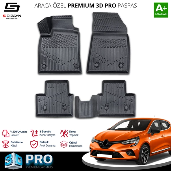 S-Dizayn Renault Clio 5 3D Pro Havuzlu Paspas 2019 Üzeri A+ Kalite - 9