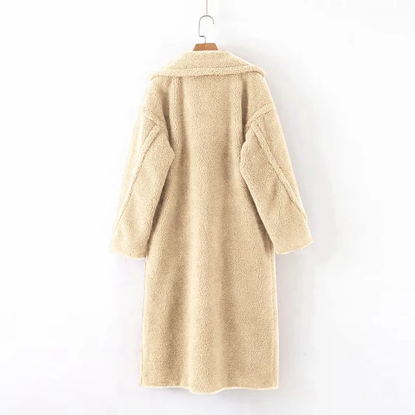 Peluş Kışlık Kadın Düğmeli Tüylü Ceket - 2