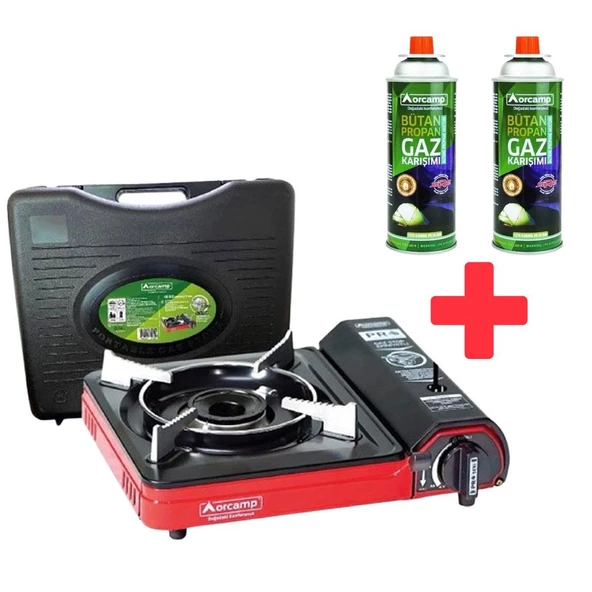 Orcamp Portatif Kamp Ocağı Kırmızı CK-505 + 2 Orcamp 227 Gram Gaz Kartuşu - 2