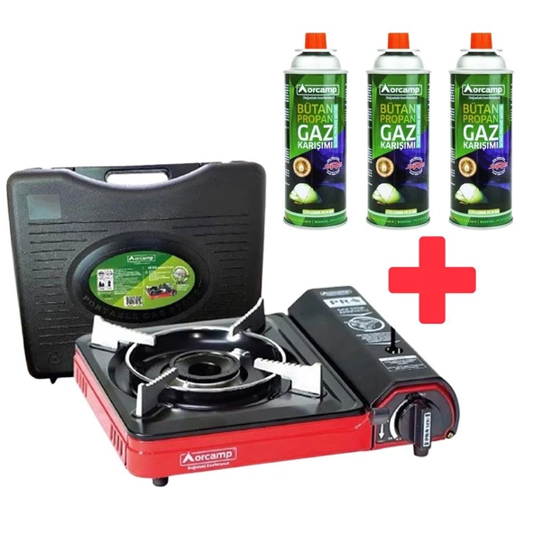 Orcamp Portatif Kamp Ocağı Kırmızı CK-505 + 3 Orcamp 227 Gram Gaz Kartuşu - 2