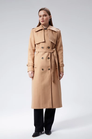 Kadın Regular Rüzgarlık Detaylı Kaşe Kaban - Resim 2