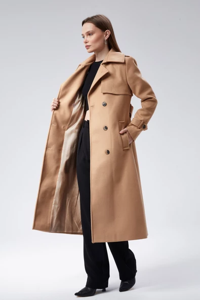 Kadın Regular Rüzgarlık Detaylı Kaşe Kaban - Resim 16