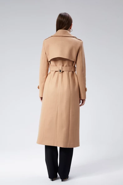 Kadın Regular Rüzgarlık Detaylı Kaşe Kaban - Resim 4