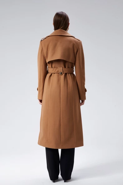 Kadın Regular Rüzgarlık Detaylı Kaşe Kaban - Resim 23