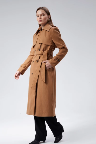 Kadın Regular Rüzgarlık Detaylı Kaşe Kaban - Resim 9