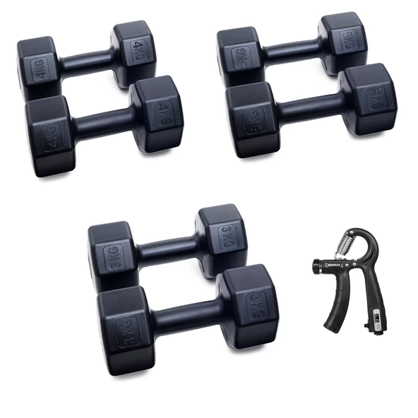 PS SPOR 3 ÇİFT DAMBIL SET 3 KG + 4 KG + 5 KG + AYARLANABİLİR SAYAÇLI EL YAYI