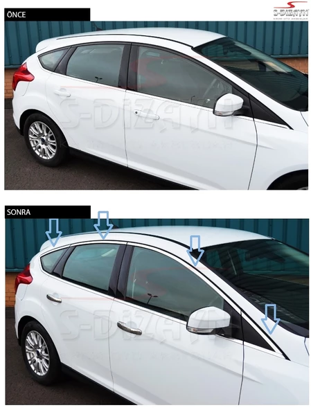 S-Dizayn Ford Focus 3 HB Krom Cam Üst Çıtası 8 Prç 2011-2018 - 3