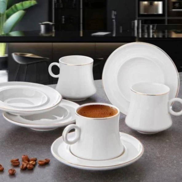 Gönül Dayanıklı Beyaz Gold 6 Kişilik Porselen Fincan Takımı G3488 - Resim 3