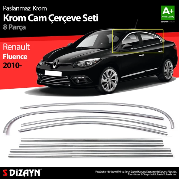 S-Dizayn Renault Fluence Krom Cam Çerçeve Seti 8 Prç 2010-2016 A+ Kalite