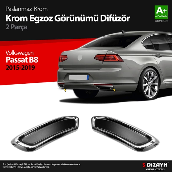 S-Dizayn VW Passat B8 Krom Egzoz Görünümü Difüzör R Line Still 2 Parça 2015-2019