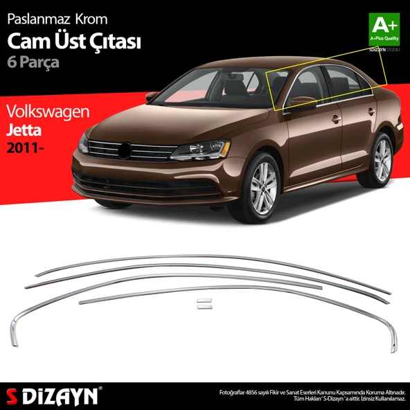 S-Dizayn VW Jetta Krom Cam Üst Çıtası 6 Prç. 2011-2019