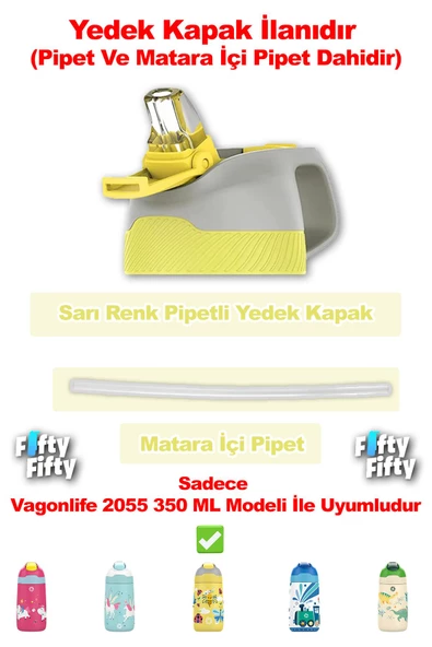 Vagonlife Pipetli Yedek Kapak + Matara İçi Pipet (Sadece 2055 350 ML Çocuk Termosu İle Uyumludur) - 3