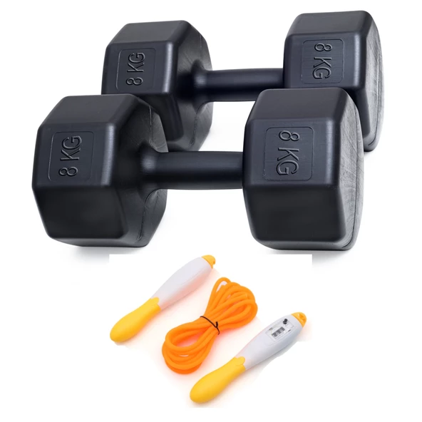 8 Kg Dambıl X 2 Adet (16 Kg) + SAYAÇLI ATLAMA İPİ
