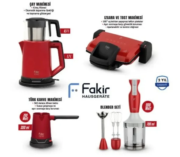 Fakir Rogue Serisi 4'lü Elektronik Çeyiz Seti Kırmızı