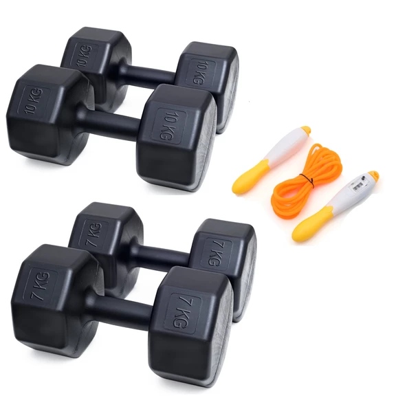 PS SPOR 2 ÇİFT DAMBIL SETİ  (7 KG X 2 ADET- 10 KG X 2 ADET) +  SAYAÇLI ATLAMA İPİ