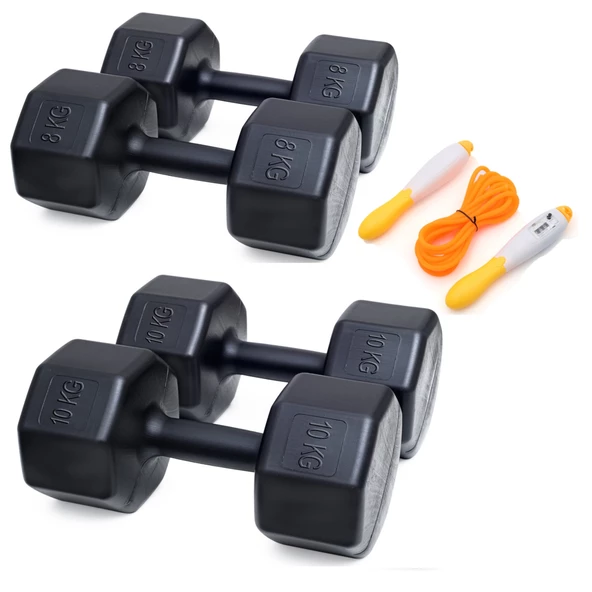 PS SPOR  2 Lİ DAMBIL SET (8 KG X 2 ADET 10 KG X 2 ADET) + SAYAÇLI ATLAMA İPİ