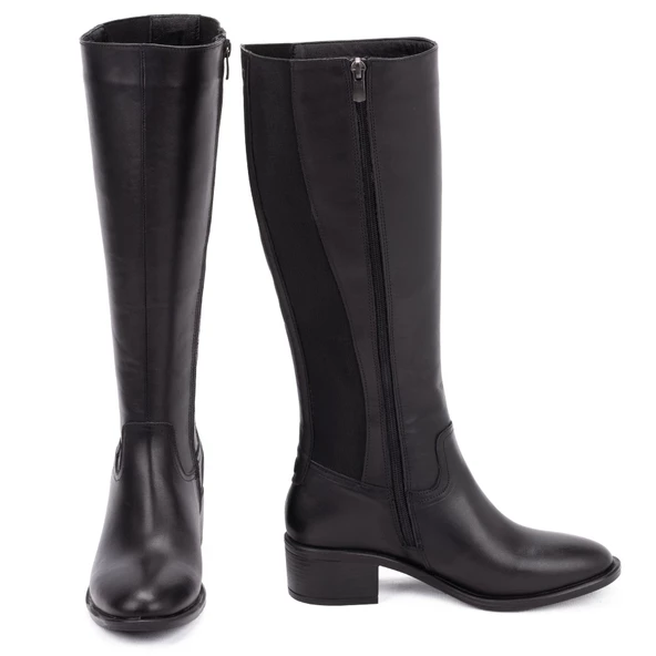 Kadın Hakiki Deri Ekstra Geniş Konçlu 5cm Topuklu Çizme - Resim 7