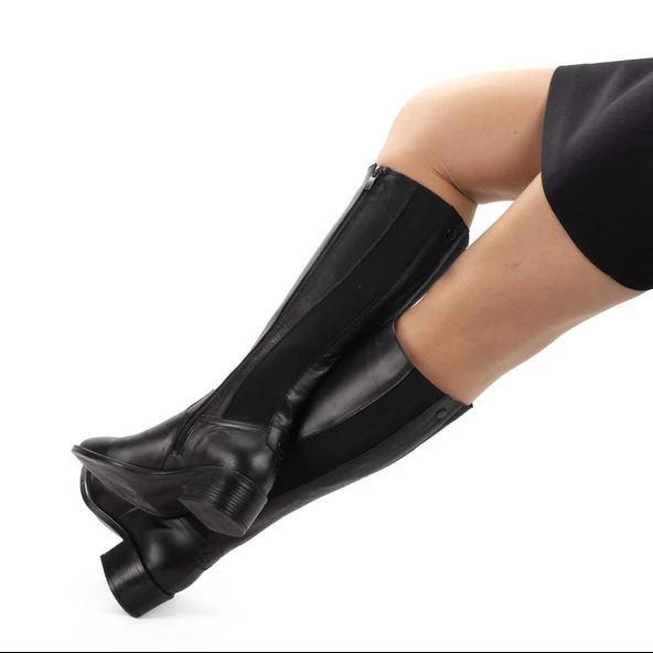 Kadın Hakiki Deri Ekstra Geniş Konçlu 5cm Topuklu Çizme - Resim 2