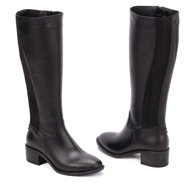 Kadın Hakiki Deri Ekstra Geniş Konçlu 5cm Topuklu Çizme - Resim 4