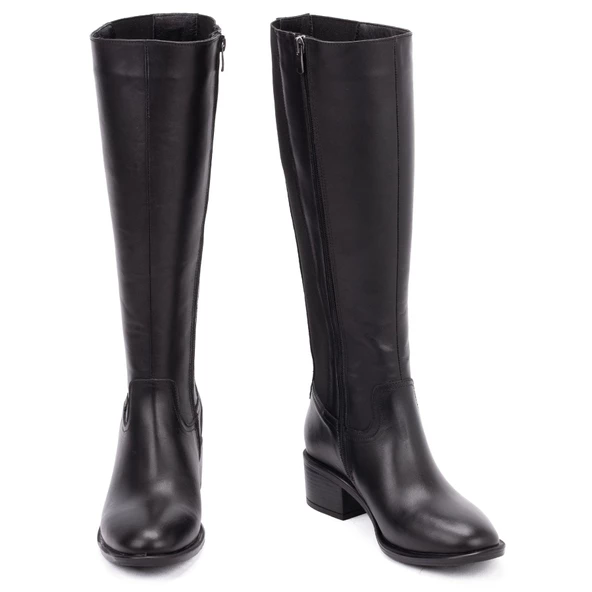 Kadın Hakiki Deri Ekstra Geniş Konçlu 5cm Topuklu Çizme - Resim 6