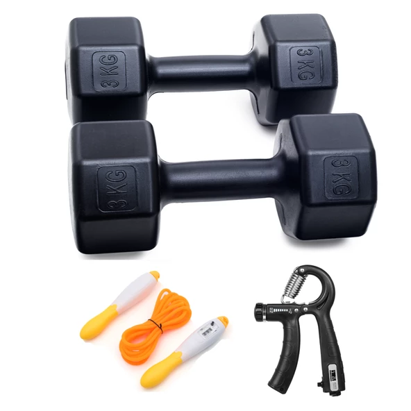 3 KG DAMBIL X 2 ADET (6 KG) +  SAYAÇLI AYARLANABİLİR EL YAYI + SAYAÇLI ATLAMA İPİ