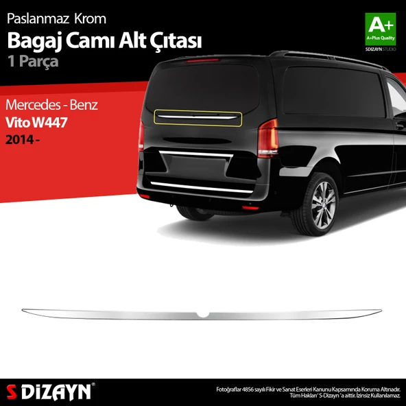 S-Dizayn Mercedes Vito W447 Krom Bagaj Camı Alt Çıtası 2014-2020