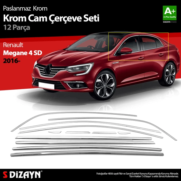 S-Dizayn Renault Megane 4 SD Krom Cam Çerçevesi 12 Prç. 2016-2020 A+ Kalite